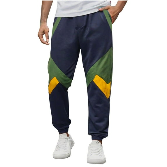 Men's Relaxed Fit Color Block Sweatpants Classic Elastic Waist Regular Patchwork Drawstring Casual Fashion Pants (2XL, Purple)
