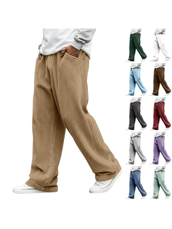 Men's Relaxed Fit Corduroy Stretch Waist Straight Leg Pants - Casual Trousers for Everyday Wear, Comfortable for All Day UseKhaki2XL