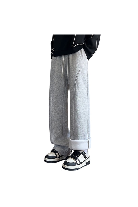 Men's Relaxed Fit Drawstring Pants - Cuffed Hem for Casual Hangouts & Daily Leisure Gray XL