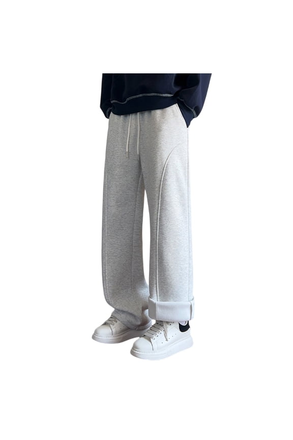 Men's Relaxed Fit Drawstring Pants - Cuffed Hem for Casual Hangouts & Daily Leisure Light Gray 2XL