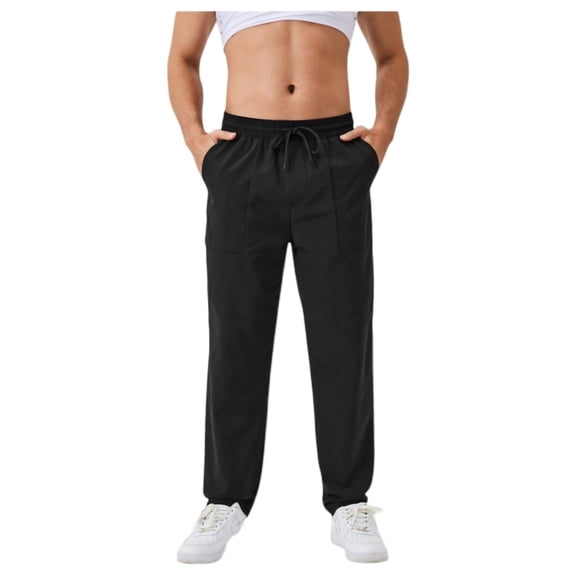 Men's Relaxed Fit Drawstring Pants with Patch Pockets and Elastic Waistband for Casual Wear - X Large, Black