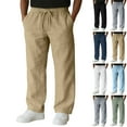 thumbnail image 1 of Men's Relaxed-Fit Drawstring Straight-Leg Pants, Solid Color Casual Trousers for Travel, Daily Wear and Spring Summer,Light Green,2XL, 1 of 8