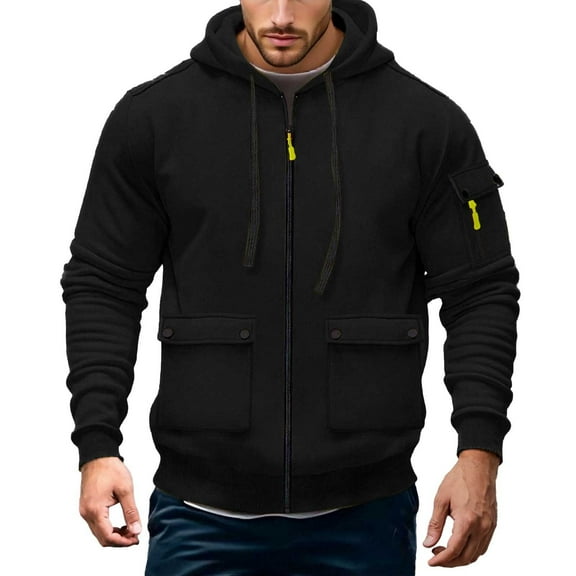 Men's Relaxed Fit Fleece Lined Full Zip Hoodie Jacket Fall Winter Solid Zip Up Outerwear Lightweight Comfy Long Sleeve Coat (Black,3XL)