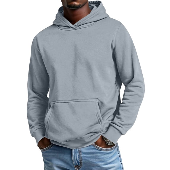 Men's Relaxed Fit Hooded Long Sleeve Hoodie Basic Solid Pullover Hoodie Casual Everyday Top