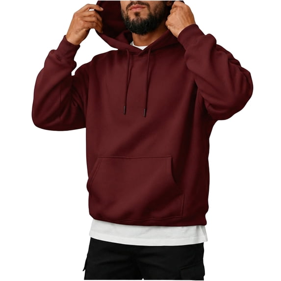 Men's Relaxed Fit Hooded Sweatshirt Drawstring Long Sleeve Casual Pullover Hoodie with Front Pocket