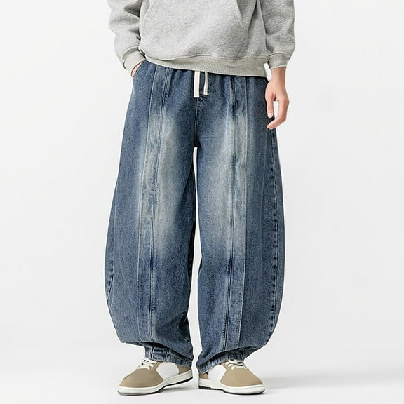 Men's Relaxed Fit Jeans Spring Retro Haren Straight Leg Wide Leg Pants Casual Cowboy Pants Dark Blue 5XL