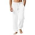 thumbnail image 1 of Men's Relaxed Fit Pants Ribbed Knit Drawstring Elastic Waist Stretch Sweatpants Casual Jogger Outdoor Workout Trousers (M, White), 1 of 5