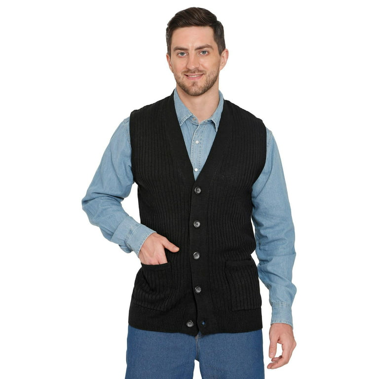 Men's Relaxed Fit Ribbed Lightweight V-Neck Button Down Knitted Sweater Vest  Cardigan with Pockets 