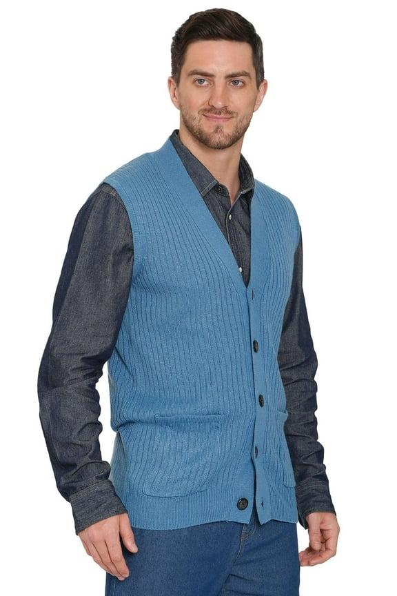 Men's Relaxed Fit Rib Knit Sweater Vest - Button Front with Pockets