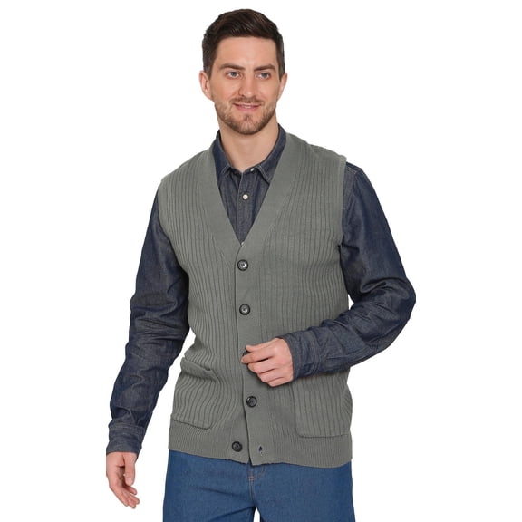 Turtle Bay New York Men's Relaxed Fit Rib Knit Sweater Vest - Button Front with Pockets