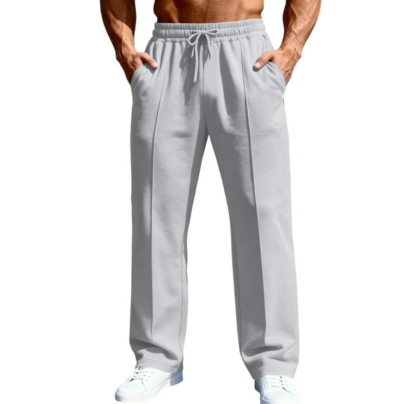 Men's Relaxed Fit Straight Leg Jogger Pants with Soft Knit Fabric and Elastic Waistband, Versatile Casual & Business Athletic Trousers for Work or Sport,Light Gray,2XL