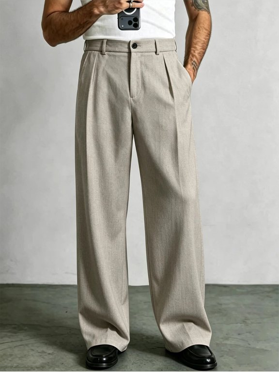 Men's Relaxed Fit Wide Leg Pants Old Money Style Smart Casual Office Commute Daily Wear Trousers