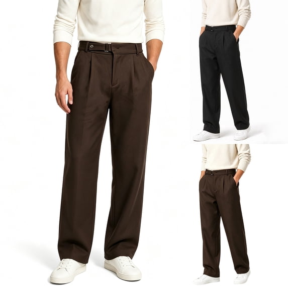 Men's Relaxed Fit Wide Leg Stretch Golf & Dress Work Pants All Day Comfort Performance Trousers for Business & Suit
