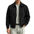 thumbnail image 1 of Men's Relaxed Fit Zip Up Jacket Lapel Collar Smooth Textured Coat with Pockets Fully Lined Casual Spring Fall Outfits Outerwear, 1 of 7