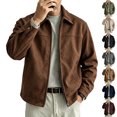 thumbnail image 1 of Men's Relaxed Fit Zip Up Jacket Lapel Collar Smooth Textured Coat with Pockets Fully Lined Casual Spring Fall Outfits Outerwear, 1 of 8