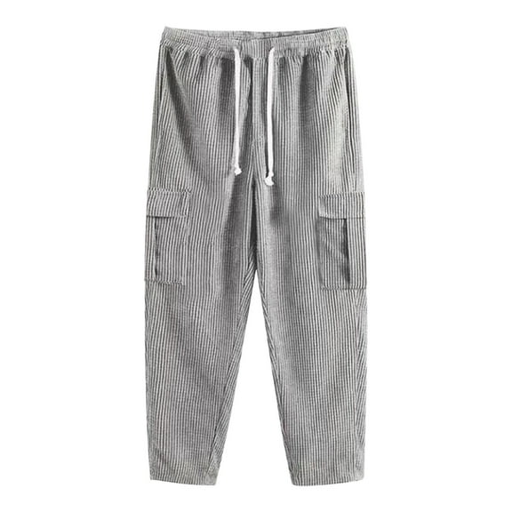 Men's Relaxed Joggers Sweatpants Corduroy Solid-Color Elastic Waist Comfortable Fit Plus Size Trousers Gray S-3XL