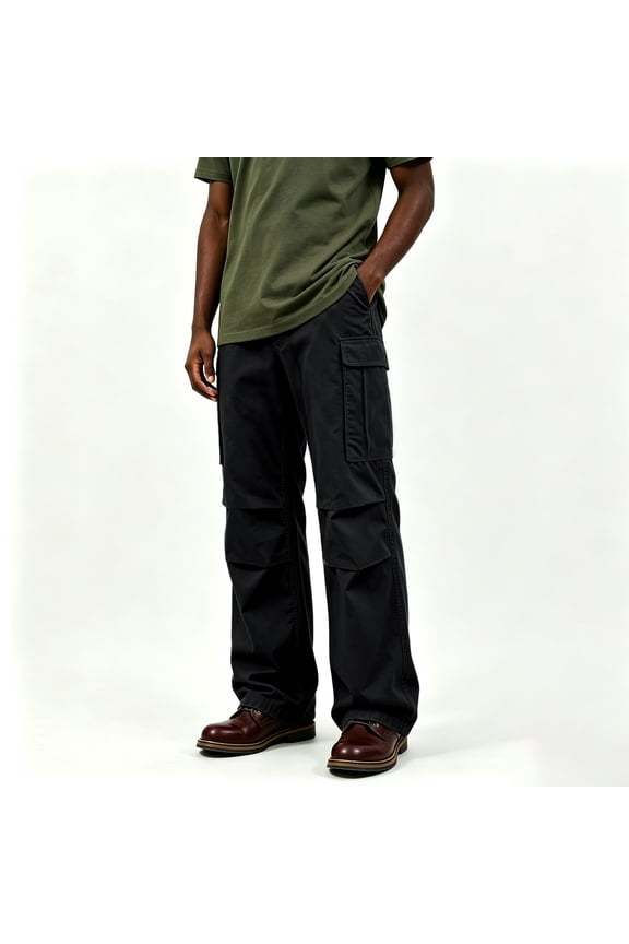 Men’s Relaxed Polyester Work Cargo Pants, Heavy Duty Water Repellent Yard Utility Trousers