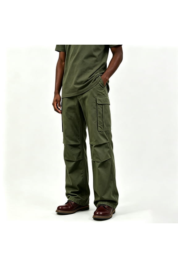 Men’s Relaxed Polyester Work Cargo Pants, Heavy Duty Water Repellent Yard Utility Trousers