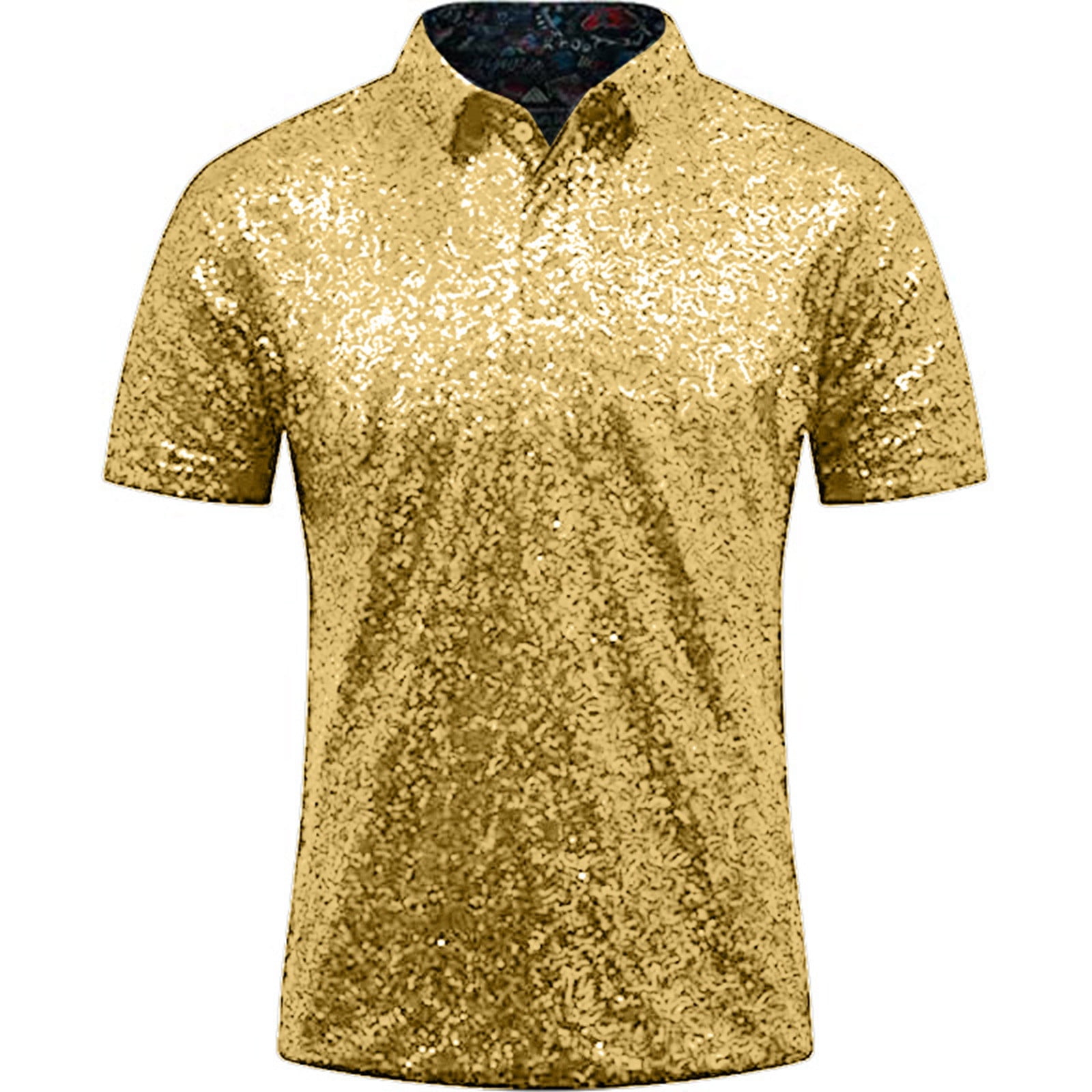 Men's Relaxed Short Sleeve Turndown Sparkles Sequins Polos Shirts 70s ...