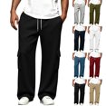 thumbnail image 1 of Men's Relaxed Straight Leg Open Bottom Cargo Sweatpant with Multi Pockets Drawstring Elastic Waist Wide Leg Loose Drape Casual Trousers for Daily Gym Wear, 1 of 6