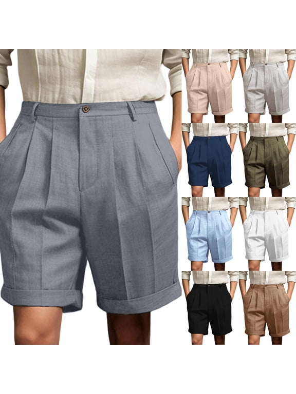Men's Relaxed Straight Pleated shorts Business Work Golf Dress Shorts Casual Summer Stretch Flat Front Shorts Black 2XL