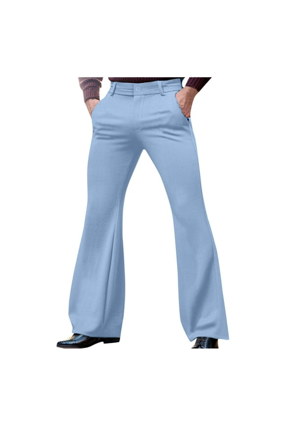Men's Relaxed Vintage 60s 70s Bell Bottom Stretch Fit Classic Comfort Flared Flares Retro Leg Disco Pants S-3XL