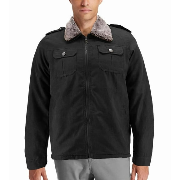 Men’s Removable Sherpa Collar Classic Full Zipper Microsuede Trucker Jacket (Black, XL)