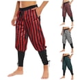 thumbnail image 1 of Men's Renaissance Ankle Banded Pants, Medieval Viking Pirate Costumes Halloween Cosplay Striped Trousers, 1 of 4