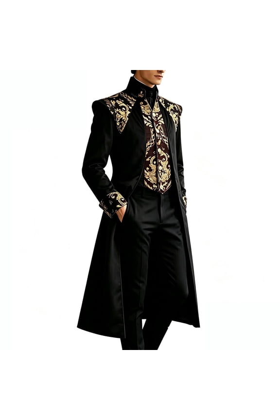 Men's Renaissance Medieval Costume Tailcoat Vintage Embroidered Victorian Steampunk Jacket Halloween Cosplay Frock Coat