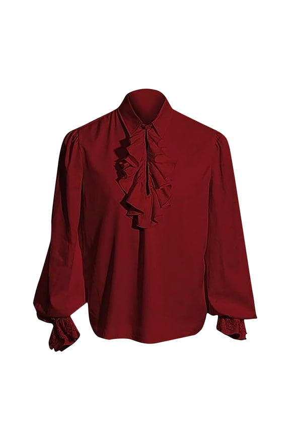 Men's Renaissance Shirts Retro Steampunk Victorian Long Sleeve Jabot Collar Medieval Pirate Lace Up Tops Pirate Shirts Vampire Gothic Ruffled Medieval Halloween Costume Clothing