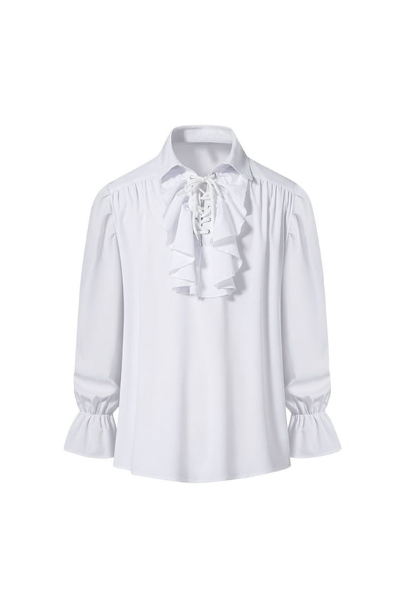 Men's Renaissance Shirts Retro Steampunk Victorian Long Sleeve Jabot Collar Medieval Pirate Lace Up Tops Pirate Shirts Vampire Gothic Ruffled Medieval Halloween Costume Clothing