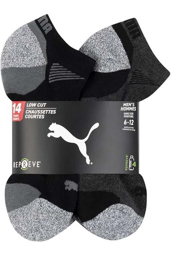 Men's Repreve Athletic Socks 14-Pair Pack with Arch Support and Cushioned Footbed Black