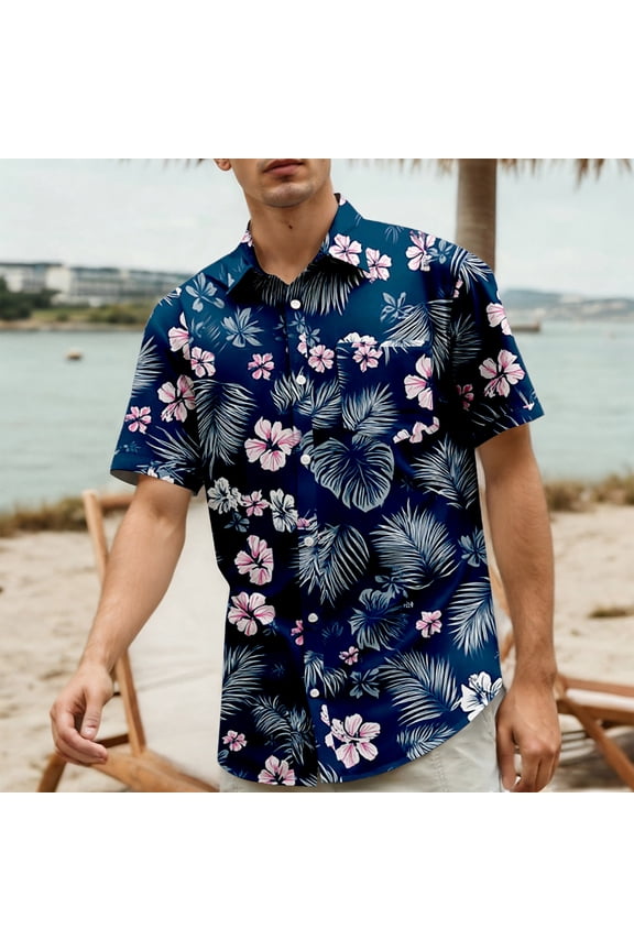 Men's Resort Wear Hawaiian Shirts Short Sleeve Tropical Button Down Floral Print Luxury Vacation Hotel Poolside Tops 2026 Hot Pink 2XL