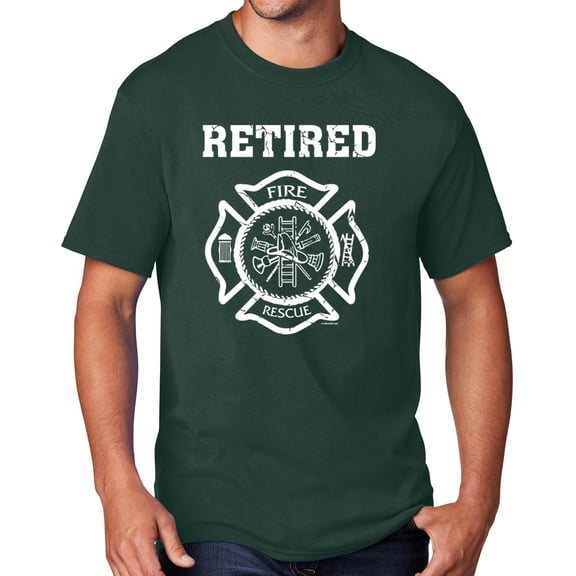 Men's Retired Firefighter T-shirt, 2XL Dark Green