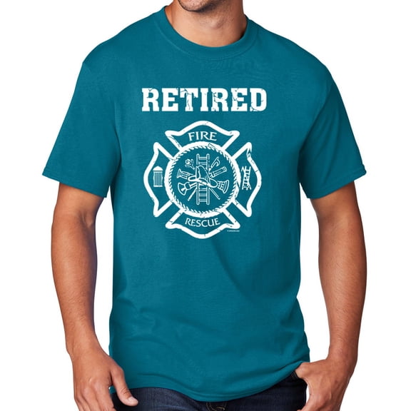 Men's Retired Firefighter T-shirt, Large Teal Blue - TALL