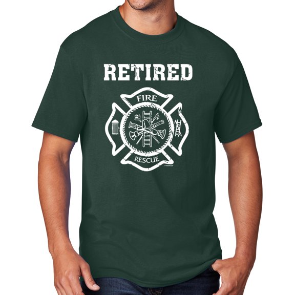 Men's Retired Firefighter T-shirt, Small Dark Green