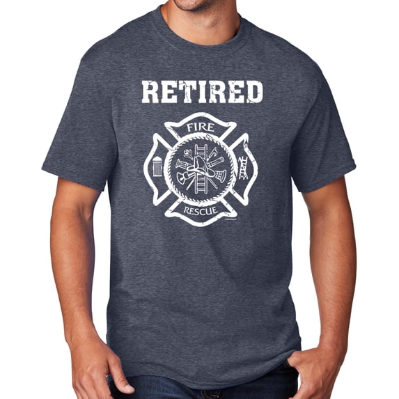 Men's Retired Firefighter T-shirt, XL Heather Navy Blue - TALL