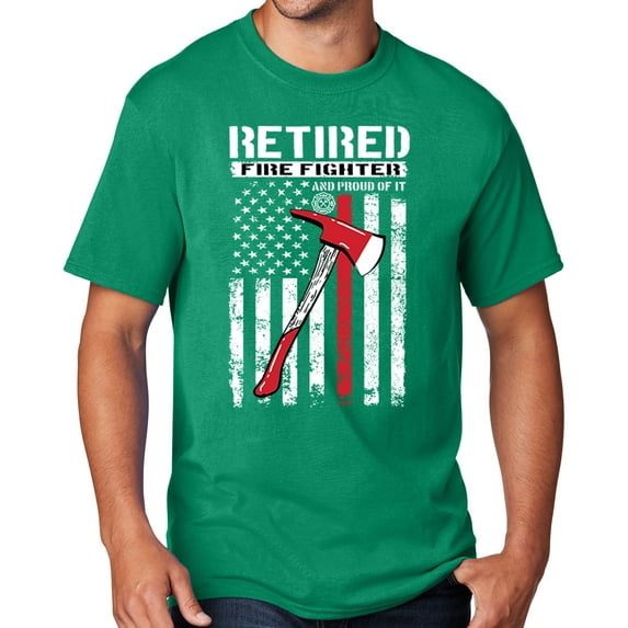 Men's Retired Firefighter with Axe T-shirt, 2XL Kelly Green