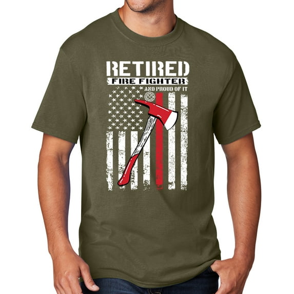 Men's Retired Firefighter with Axe T-shirt, 3XL Olive Drab