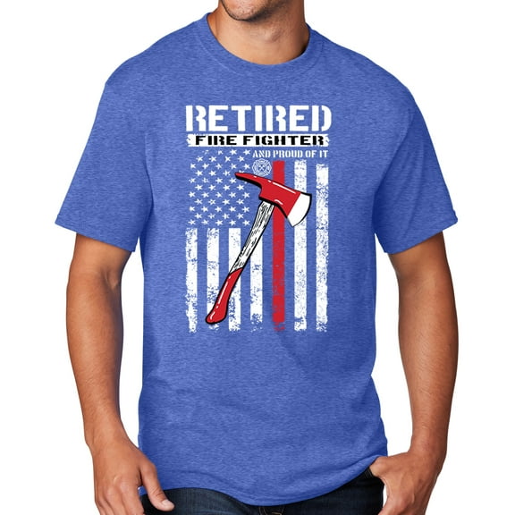 Men's Retired Firefighter with Axe T-shirt, Large Heather Royal Blue