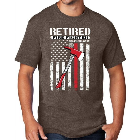 Men's Retired Firefighter with Axe T-shirt, XL Heather Dark Chocolate - TALL