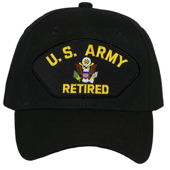 Men's Retired Military Veteran Hat - Adjustable Hook & Loop Baseball Cap, US Army