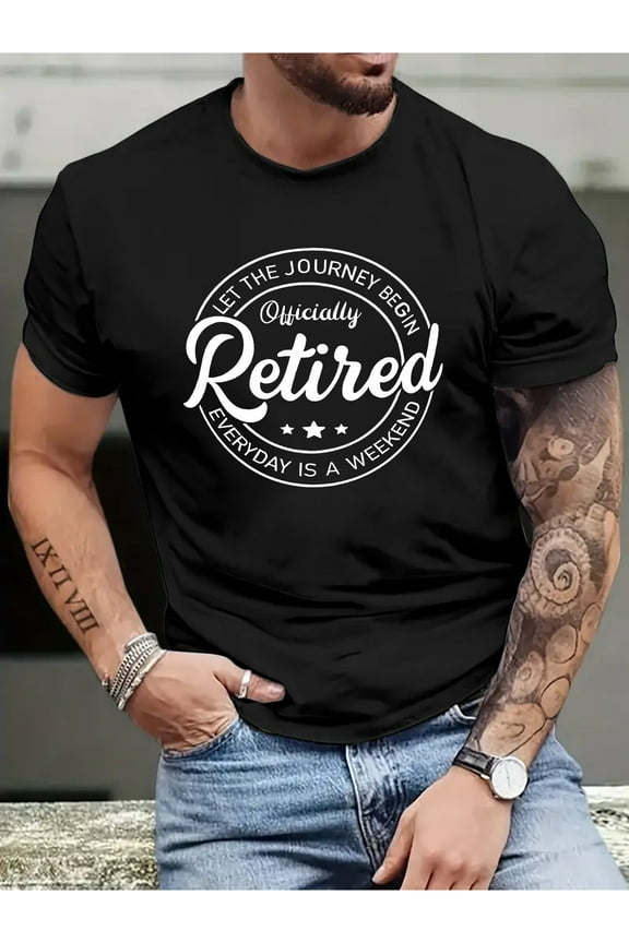 Men's Retirement Celebration T-Shirt - "Retired" Geometric Print, Breathable Cotton, Casual Short Sleeve, Round Neck, Perfect Summer Gift for Men, Retro T Shirt