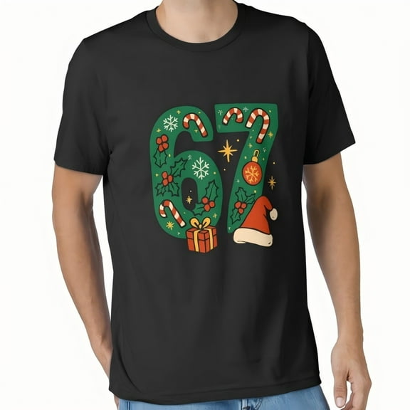 Men’s Retro 67 Holiday T-Shirt, Christmas Graphic Tee, Lightweight Short Sleeve