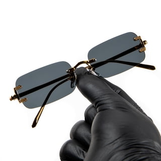 Men's Retro 90'S Style Gold Frame Rectangle Black Hip Hop Square Sunglasses