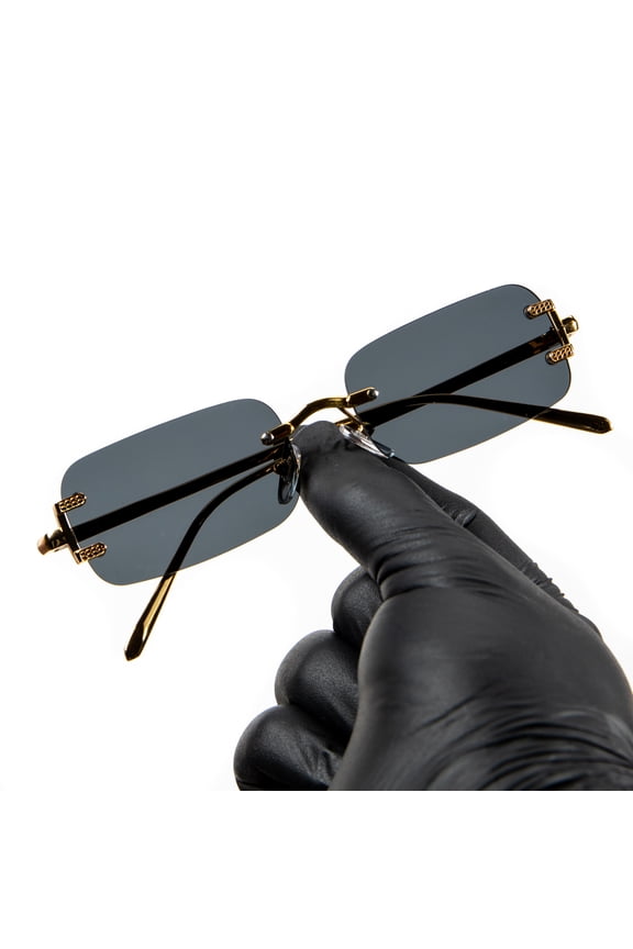 Men's Retro 90'S Style Gold Frame Rectangle Black  Hip Hop Square Sunglasses