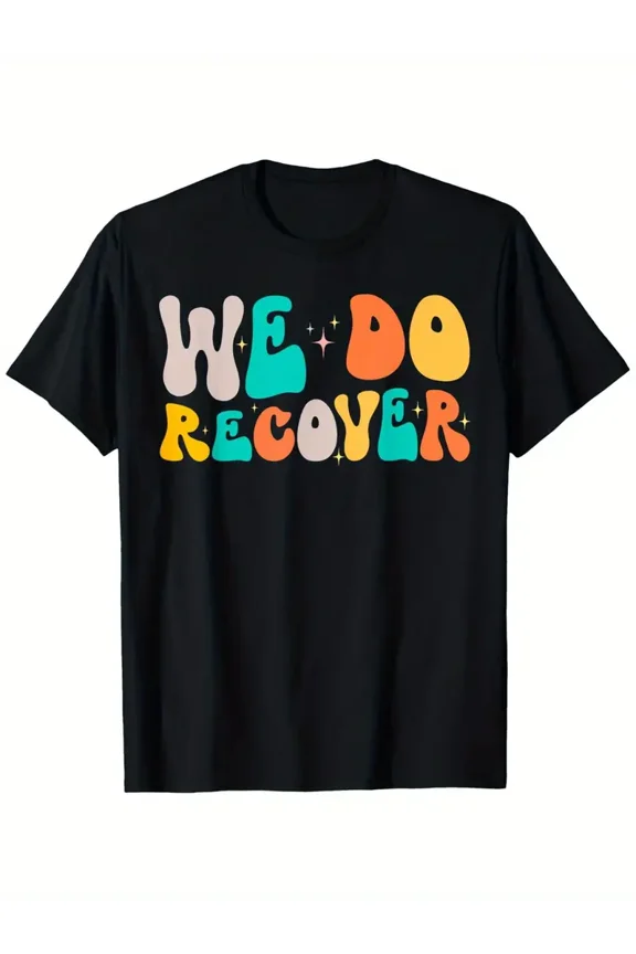 Men's Retro Addiction Recovery Awareness T-Shirt - "We Do Recover" Design, Black, Casual & Comfortable Cotton Tee, Round Neck Short Sleeve, Versatile Summer Wear, Sizes S-XXXL