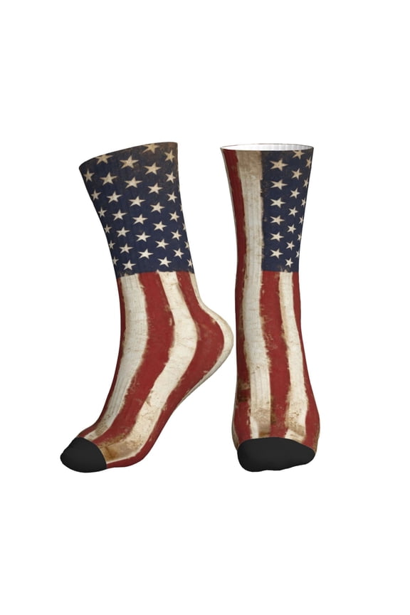 Men's Retro-America-Flag Novelty Athletic Socks Women's Digital Printing Funky Patterned Crew Socks