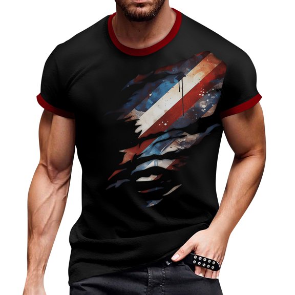 Men's Retro American Flag Design T-Shirt, Soft Round Neck Short Sleeve Top for Casual Streetwear and Travel ,Navy M