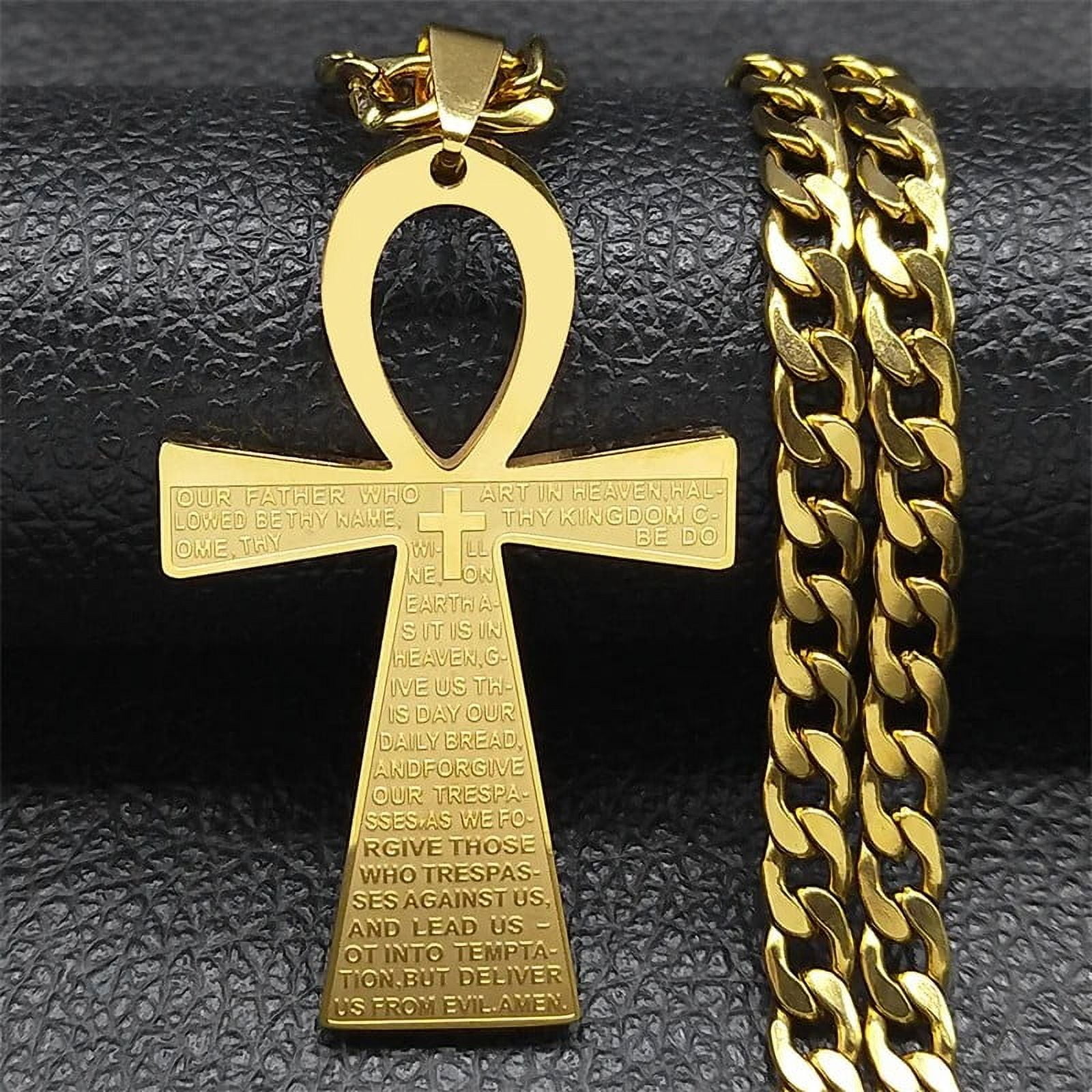 Men's Retro Anka Bible Big Cross Necklace Male 14K Yellow Gold Hip Hop